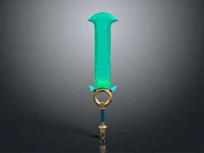 Detailed Fantasy Style Weapon Sword With Turquoise Blade And Golden Hilt Design 3d model