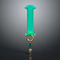 Detailed Fantasy Style Weapon Sword With Turquoise Blade And Golden Hilt Design