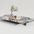 Modern Marble Coffee Table With Olive Plant Book And Metal Base