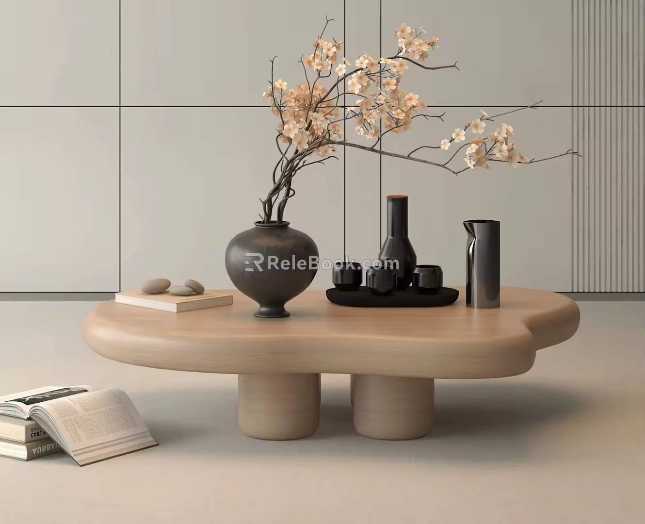 Quiet Ancient Tea Table Dried Flower Bonsai Set Table 3d model