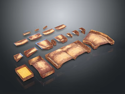 Assorted Brown Wooden Furniture Components With Various Shapes And Sizes 3d model