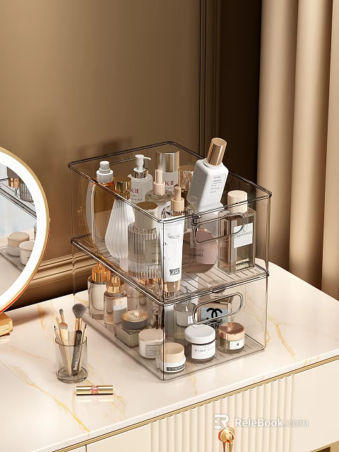 Clear Acrylic Storage Organizer for Perfume and Cosmetics Bottles on Vanity Table 3d model 