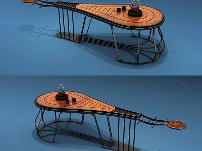 Modern Unique Coffee Table With Wooden Tabletop Metal Curved Base And Side Trays 3d model