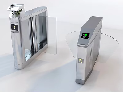 Subway Silver Turnstiles With Transparent Barriers Indicator Lights And Directional Arrows 3d model