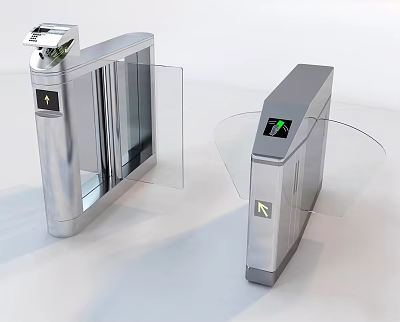 Subway Silver Turnstiles With Transparent Barriers Indicator Lights And Directional Arrows 3d model
