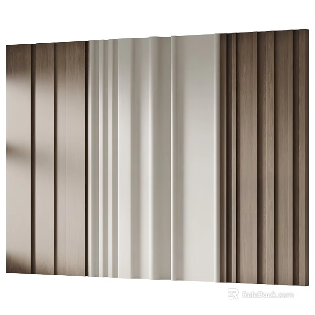 Modern Light Luxury Background Wall Design With Vertical Striped Wood And White Panels 3d model 