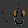 Stylish Modern Wired Headphones With Orange Black Color Geometric Design And Neon Blue Lights