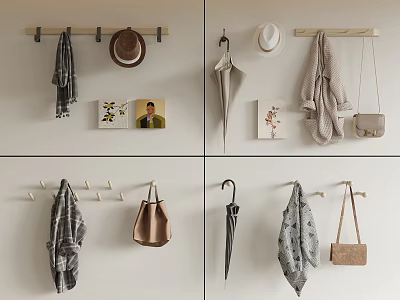 Practical Wall Hooks for Hanging Hats Scarves Umbrella Bags and Coat in Home Interior 3d model