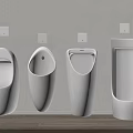 Modern White Urinals with Various Designs and Flush Controls Mounted on Wall