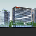 Modern High Rise Office Building Exterior Design With Glass Curtain Wall And Greenery