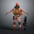 Tactical Game Movie Character In Camouflage Uniform With Rifle And Knee Pads