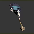 Anime Style Game Character With Teal Hair Purple Dress And Large Spoon Weapon