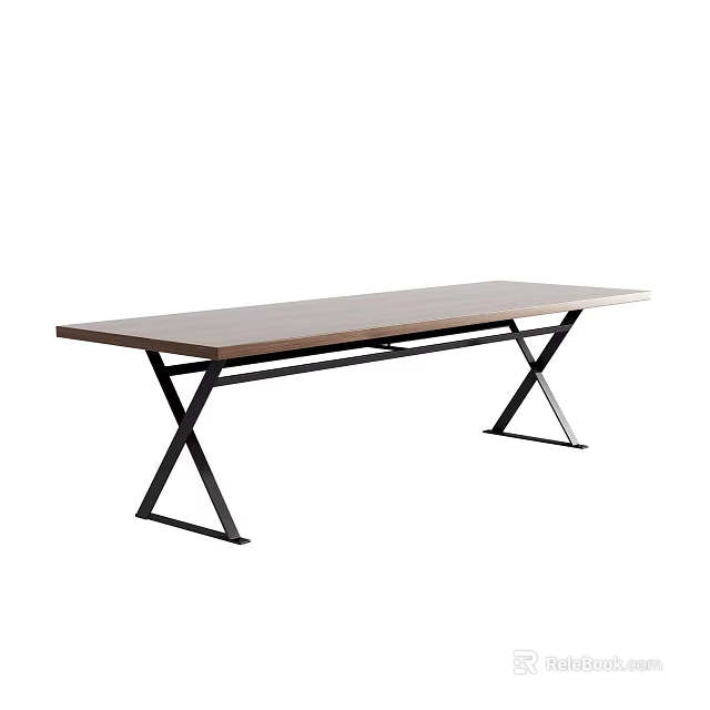 Modern Minimalist Coffee Table With Wooden Top And Metal Cross Legs Design 3d model 