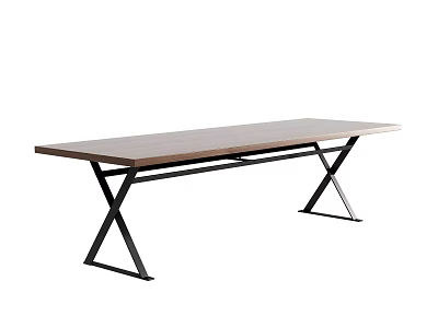 Modern Minimalist Coffee Table With Wooden Top And Metal Cross Legs Design 3d model