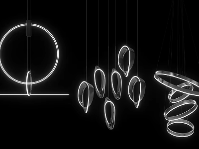 Modern Illuminated Chandeliers for Interior with Circular Rings and Spiral Geometric Designs 3d model
