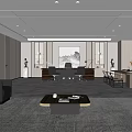 Modern Office Interior Design With Spacious Layout Desk Chairs Sofa Coffee Table And Artwork 3d model