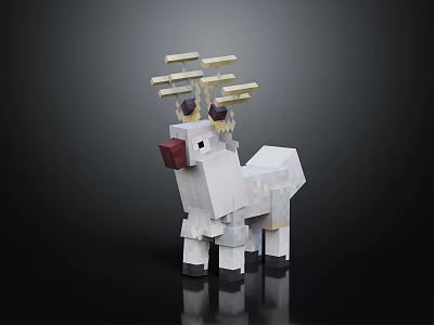 Pixelated Game Character Reindeer With Golden Antlers White Body And Red Nose 3d model