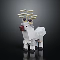 Pixelated Game Character Reindeer With Golden Antlers White Body And Red Nose