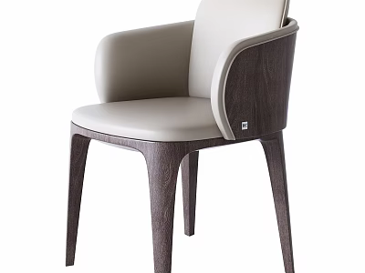 Modern Leisure Chair With Beige Leather Seat Wooden Frame And Curved Armrest Design 3d model