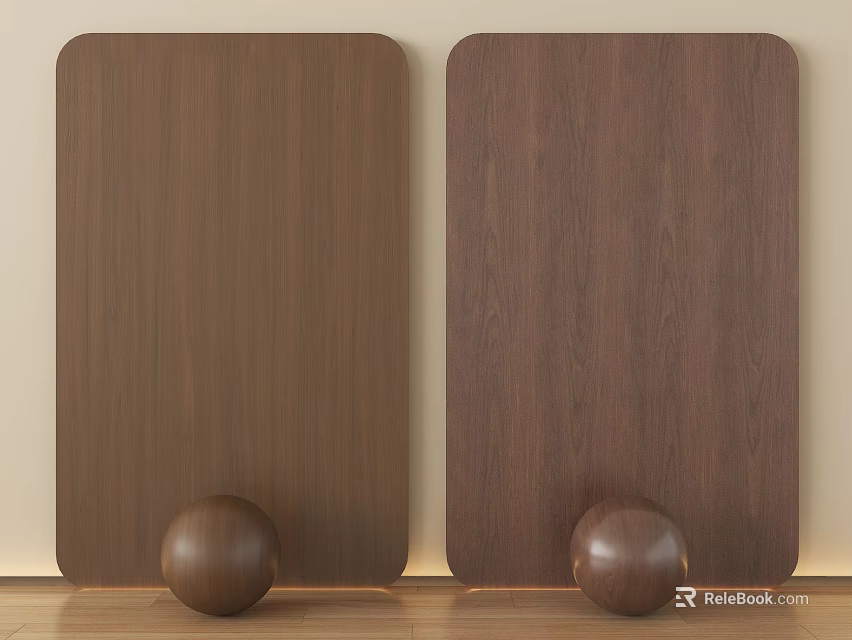 Wooden Wall Panels with Dark Brown Grain and Decorative Round Balls in Interior 3d model 