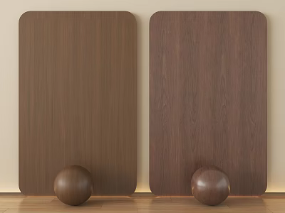 Wooden Wall Panels with Dark Brown Grain and Decorative Round Balls in Interior 3d model