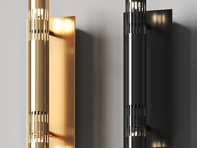 Modern Gold and Black Metal Wall Lamps with Vertical Striped Design and Bright Lighting 3d model