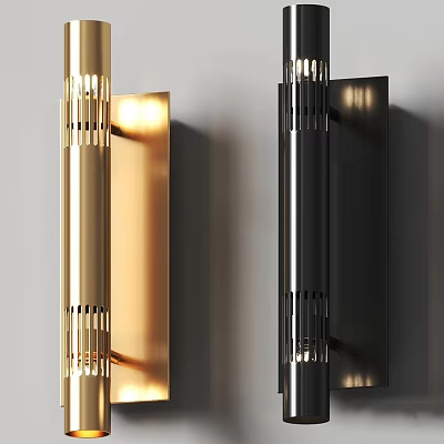 Modern Gold and Black Metal Wall Lamps with Vertical Striped Design and Bright Lighting 3d model