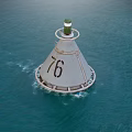 Ocean Buoy With Green Light Top And Number 76 Floating On Calm Blue Water Surface