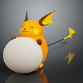 Smiling Yellow Electric Creature Holding White Ball with Pointed Ears and Lightning Tail 3d model
