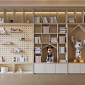Modern Open Bookcase With Multiple Shelves Books Stuffed Dolls And Decor 3d model