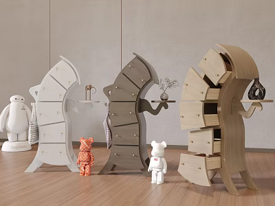 Unique Shaped Chest of Drawers in Various Colors with Stuffed Toys for Modern Home Decor 3d model