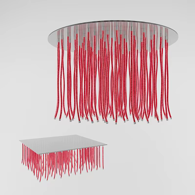 Modern Decorative Light With Red Hanging Strings Circular Top And Square Base Design 3d model