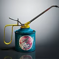 Vintage Blue Metal Oil Can With Yellow Handle And Metal Spout For Household Use