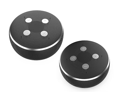 Dual Black Round Wireless Speakers With Modern Button Design And Sleek Edges 3d model
