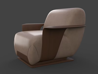 Upholstered Single Sofa In Beige With Wooden Armrest And Modern Design 3d model