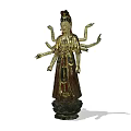 Traditional Intricate Sculpture With Multiple Arms Golden Red Decoration And Carved Base