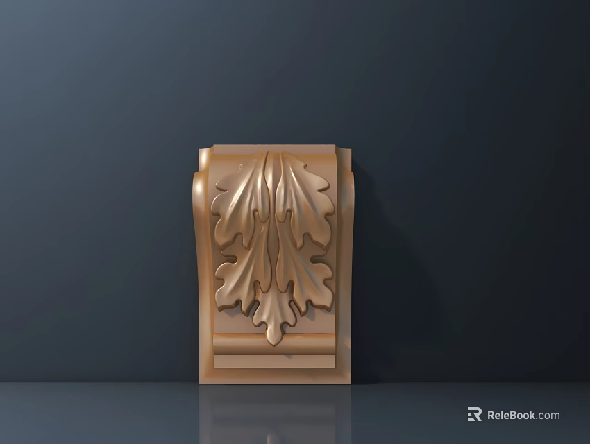 Elegant Golden Carved Leaf Pattern Decorative Panel On Dark Background 3d model 