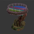 Rusty Industrial Mechanical Platform With Circular Railing And Standing Person 3d model