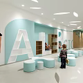 Modern Waiting Area Interior With Round Stools Wooden Panels And Bright Lighting