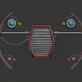 Red Aerospace Vehicle Design With Grille Structure Circular Thrusters And Yellow Details