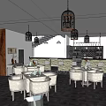 Chinese Style Restaurant Interior With Round Lotus Pond Green Plants And Decorative Wall