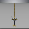 Detailed Fantasy Golden Sword With White Wing Decorations And Ornate Hilt Design