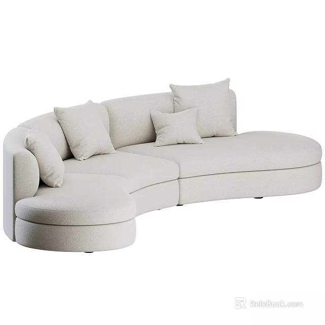 Modern Beige Curved Upholstered Double Sofa With Plush Comfortable Cushions 3d model