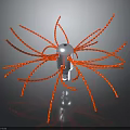 Futuristic Sci Fi Scene With Metallic Core And Red Radial Structures On Dark Background