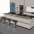 Modern Kitchen Interior Bar Counter Design With Stools Island And White Cabinets 3d model
