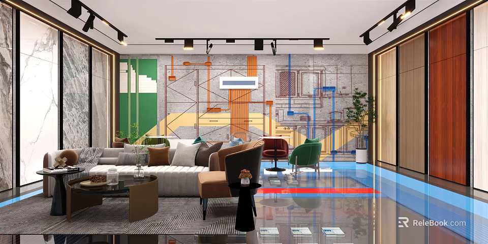 Modern Open Kitchen Interior Design With Island Counter And Appliances 3d model