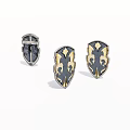 Three Decorative Shields With Ornate Black Gold And Gray Designs 3d model