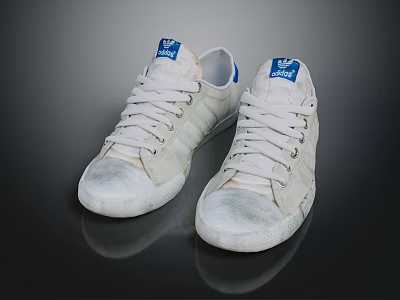 White Low Top Casual Shoes With Blue Logo And Distressed Design For Daily Wear 3d model