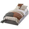 Cozy Single Bed Designs With Gray Brown Frames Bedding Pillows And Blankets 3d model