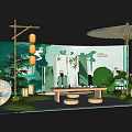 Chinese Style Photo Check In Spot With Bamboo Structure Lanterns And Green Plants
